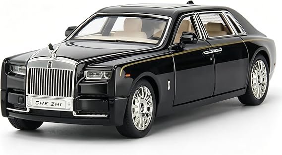 TGRCM-CZ 1:24 Rolls-Royce Phantom Model Car, Zinc Alloy Pull Back Toy Diecast Toy Cars with Sound and Light for Kids Boy Girl Gift(Black)