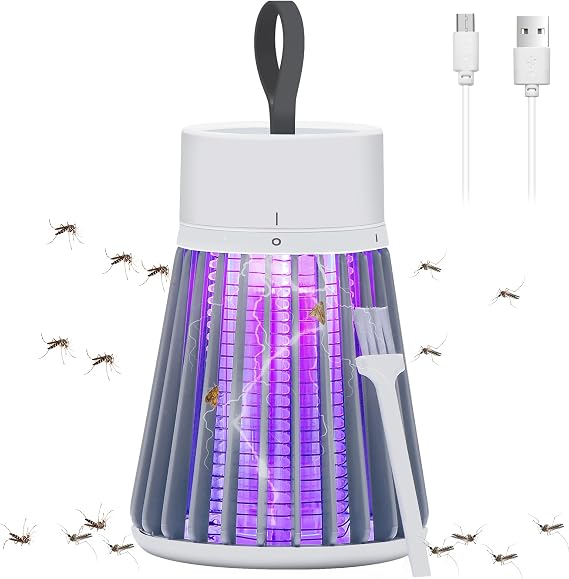 Rechargeable Mosquito Zapper for Home & Camping - UV Purple Light Electric Insect Trap, USB Charging, Safety Grid, Indoor/Outdoor Bug Killer (Gray)