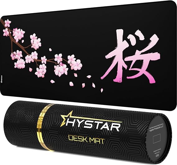Hystar Extended Gaming Mouse Pad | L 45" x 20" | 5mm Thick, Waterproof Surface, Smooth Polyester Fabric, and Natural Rubber Base | Blossom