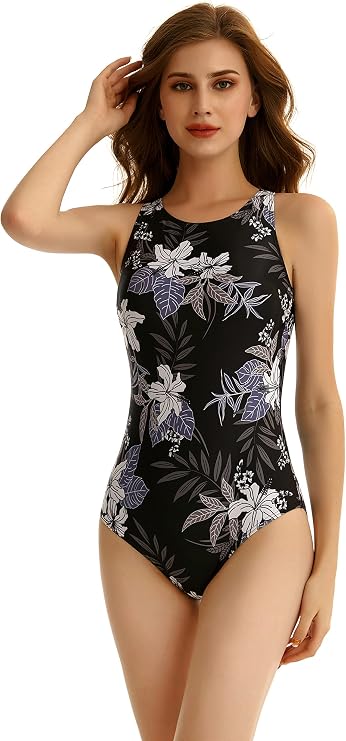 Wonwens Scoopback One Piece Swimsuit with Foam Cups and Tummy Control Plus Size Bathing Suits Vintage Push Up Monokinis