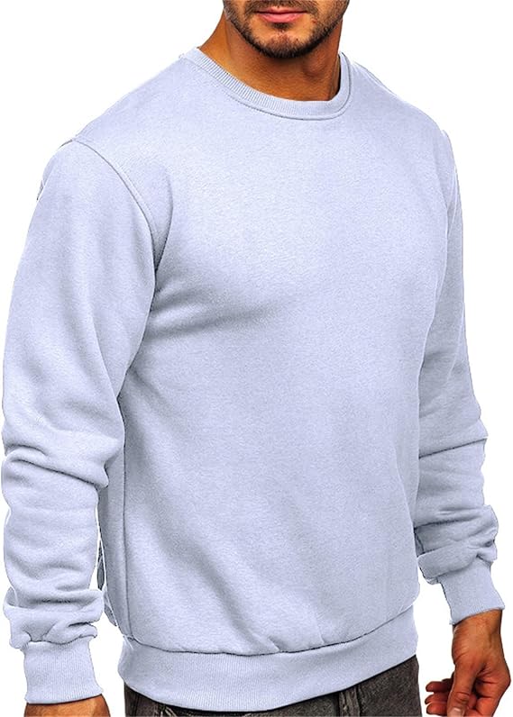 Men's Fleece Crewneck Sweatshirt Long-Sleeve Lightweight French Terry Sweatshirt Loose Fit Workout Shirt Tops