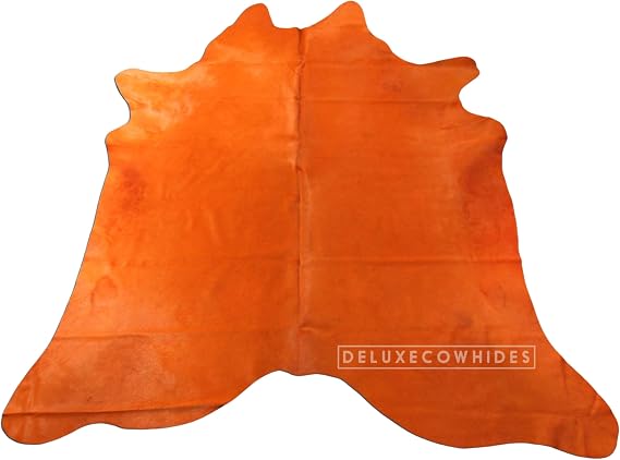 Cowhide Area Rug - Dyed Orange Cowhide Rugs Approx 7 X 7 feet or 213X213cm