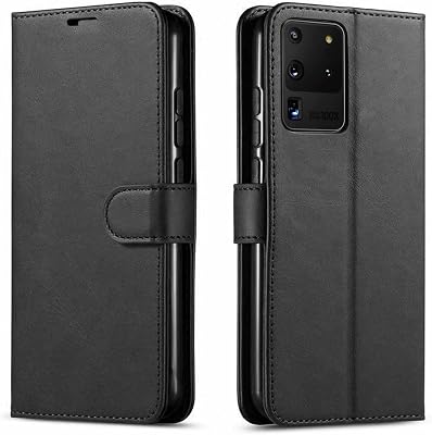STARSHOP Compatible with Samsung Galaxy S20 Ultra Case, Leather Wallet Phone Cover 12 Feet Shockproof Drop Protection with Pocket Credit Card Slots and Foldable Kickstand Magnet Closure- Black