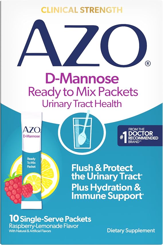 AZO D-Mannose Urinary Health Ready to Mix Packets, Raspberry Lemonade 10 Ct