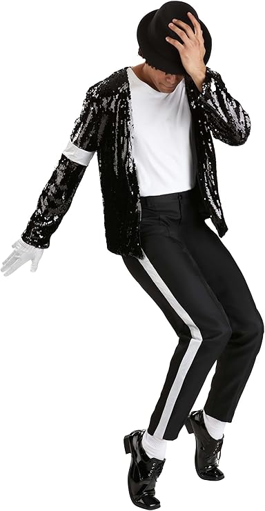 Adult Michael Jackson Moonwalk Costume | Men's King of Pop Billie Jean Outfit - Black Jacket, Pants, Hat, 1 White Glove