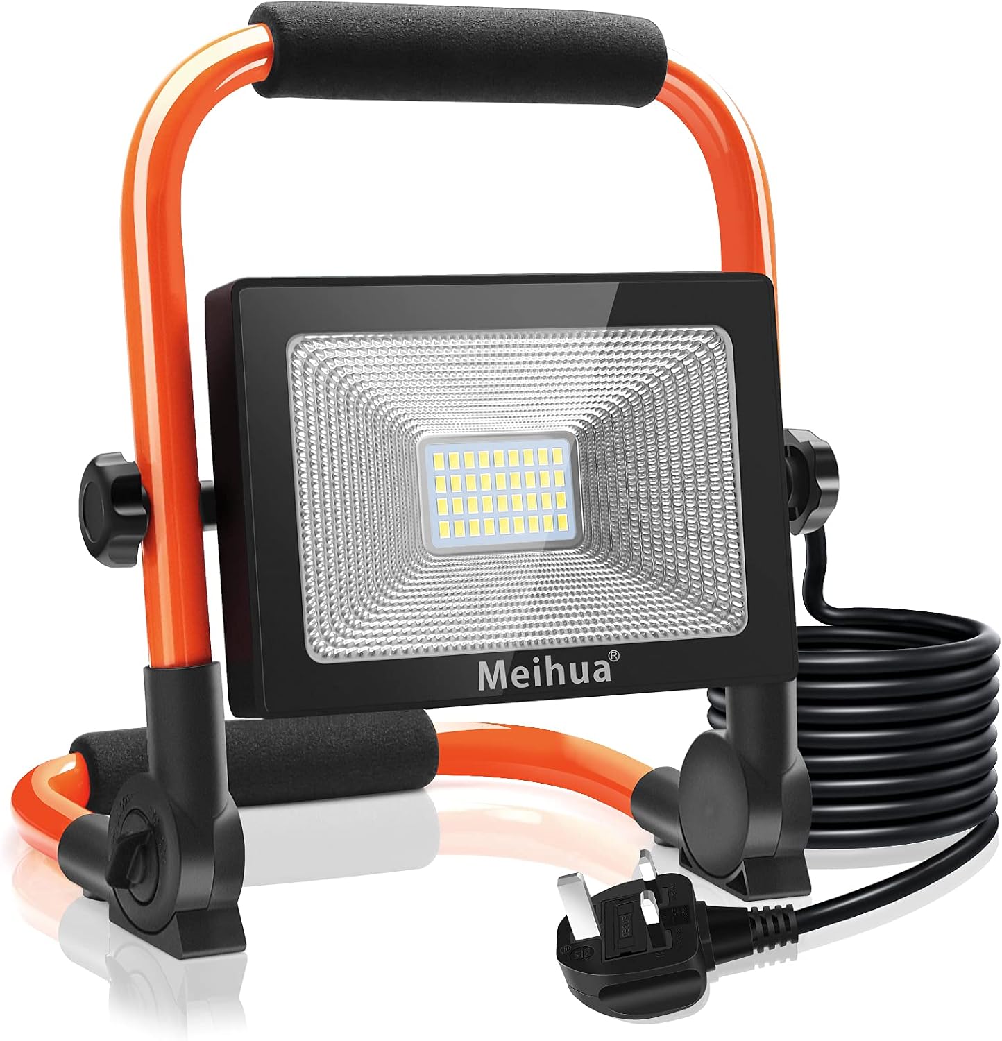 MEIHUA 35W LED Work Light 3000LM, Job Site Light, Plug in Folding FloodLight, Portable Stand Work Lights Mains Powered for Car Repairing Home Workshop Garage, 6500K Cold White 3.5M Wire with Plug [Energy Class F]