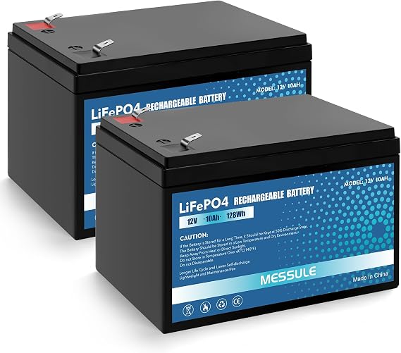 2 Pack 12V 10Ah 20hr LiFePO4 Lithium Battery for Ride on Toys, Alarm System, UPS, 2000+ Cycles Replacement for 6fm7 djw12-7.0 ML7-12 Battery, Built-in BMS