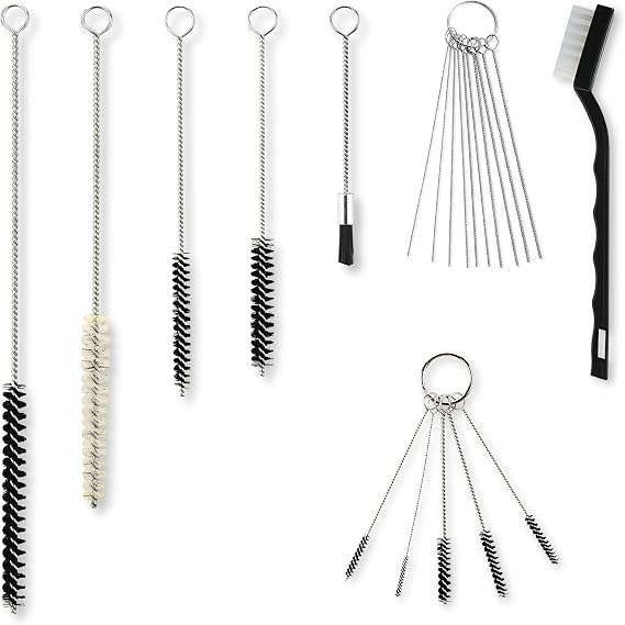 Diamond Shine 17-Piece Nylon Mini Cleaning Brush Set Detail Brushes for Metal Straws, Airbrushes, Spray Guns, Hummingbird Feeders, Coffee Machines, Tubing & Pipes