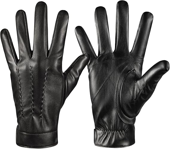 Winter Leather Gloves for Men,Touchscreen Snow Driving Gloves with Cashmere Lining for Motorcycle Driving Riding
