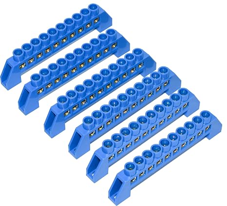 6 Pcs Grounding Bus Bar Kit: Premium Brass Ground Bus Bar & Busbar with Screw Block Barrier - 10 Position for 12V-110V Terminal Block Bars, Safe Efficient Electrical Distribution Systems