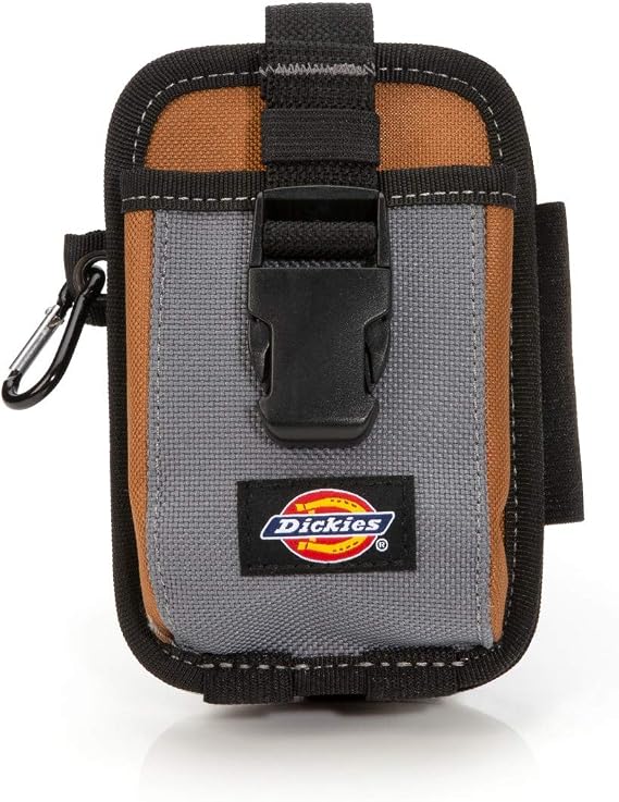Dickies 2-Compartment Large Phone Pouch, Universal-fit Steel Clip for Tool Belt, Security Strap Over Phone, Carabiner for Quick-Clip Key Storage