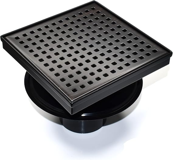 HEATGENE 6-Inch Square Shower Drain, Square Pattern Grate, Venetian Bronze