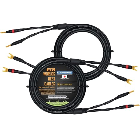 WORLDS BEST CABLES 10 Foot - Canare 4S11 Audiophile Grade - HiFi Star-Quad Speaker Cable Pair with Eminence Gold Banana & Spade Connectors