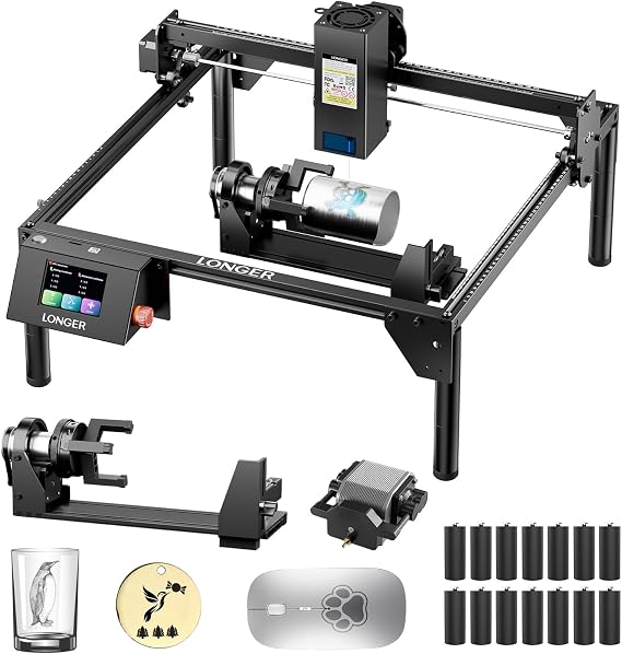 Longer RAY5 Laser Engraver Bundle,20W Output Power for Wood/Leather/Acrylic Engraving Cutting Machine, DIY Desktop Laser Cutter with Safety Protection, Air Assist & 3 in 1 Roller,400 * 365mm