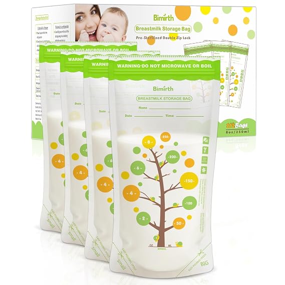 Bimirth Breast Milk Storage Bags 8oz Freezer Safe Double Zip Leak Proof | Freezer Safe, BPA Free, Leak Proof, Double Zip