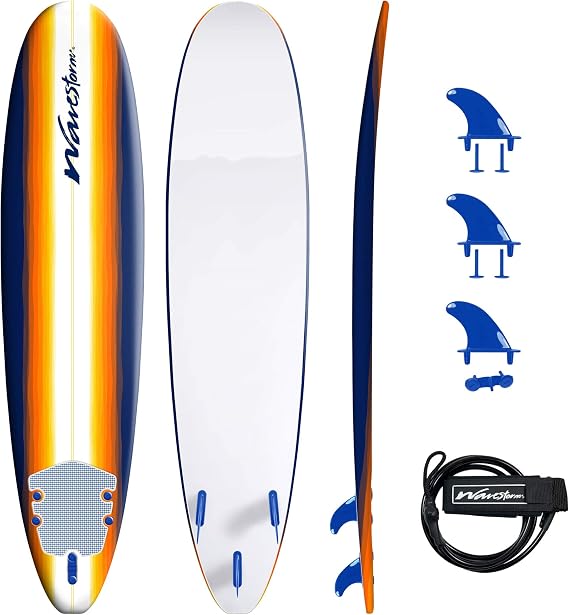 Wavestorm 8ft Surfboard - Foam Constructed with Accessories