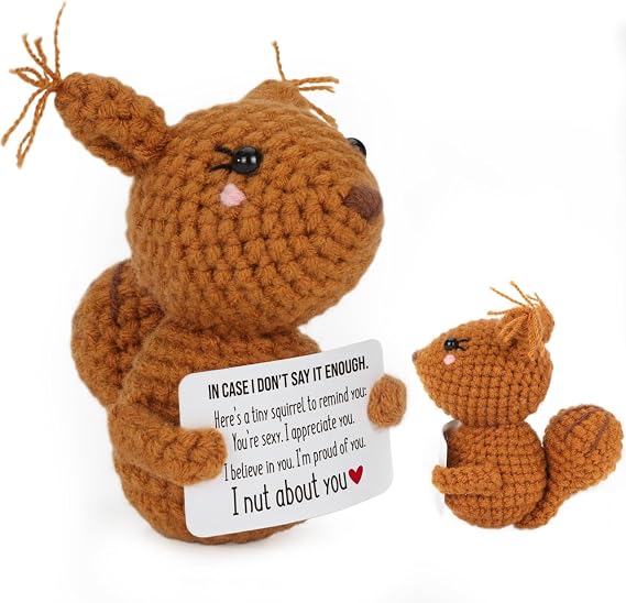 Anniversary Funny Gift for Boyfriend, Husband, Sentimental Crochet Squirrel Keepsake with Naughty I Nut About You Card, Unique Valentines Day Gift for Him