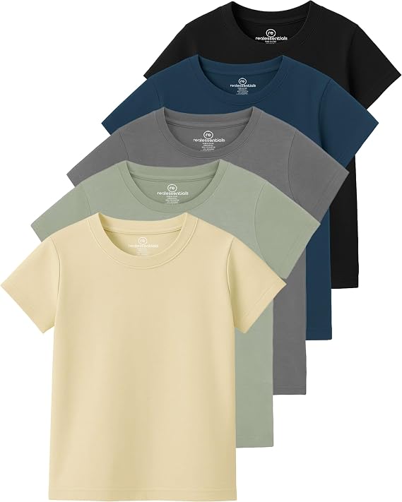 5 Pack Girls' Cotton Crew Neck T Shirts Short Sleeve Athletic Tees Kids
