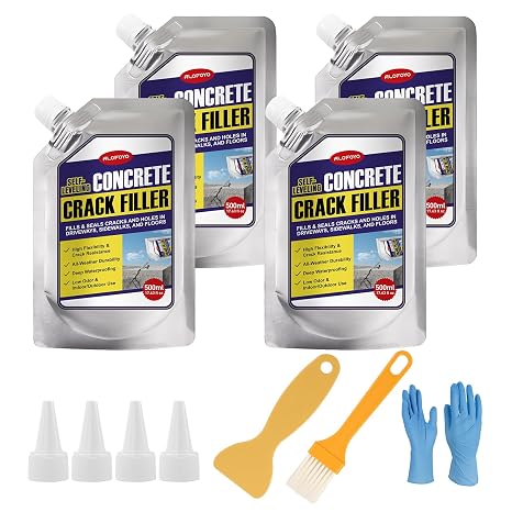 Self-Leveling Concrete Crack Filler High Elasticity Cement Sealant | 4PCS (4.41 LB) Waterproof Fast-Drying DIY Outdoor Cement Crack Filler for Driveway, Sidewalk, Patio, Garage Floor