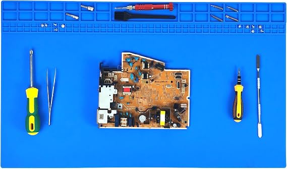 Extra Large Silicone Soldering Mat 23.7 x 13.8Inch Heat Resistant 932°F Non-Slip Repair Work Mat Large Solder Mat for BGA and Gun Soldering Iron, Electronic, Phone, Laptop Repair (Blue)