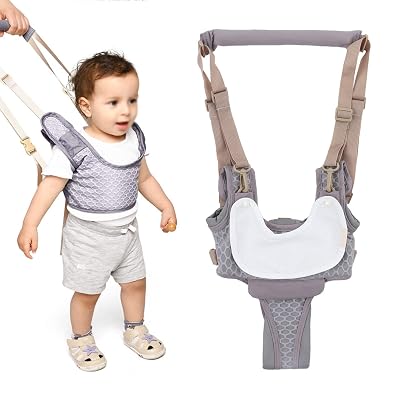 Baby Walking Harness Detachable Crotch Pad Handheld Toddler Walk Assistant Belt Help Baby Walk Child Learning Walk Assist Trainer Tool for 8-24 Month OldMonsoon Grey-Profile Mesh
