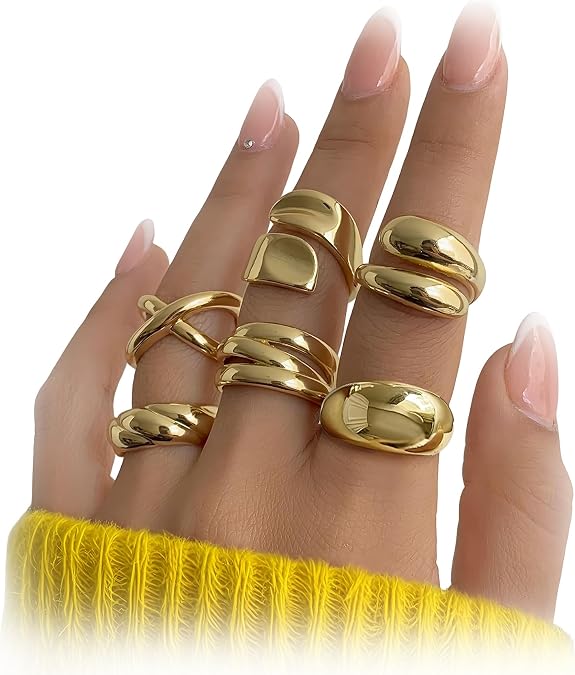 Chunky Gold Rings for Women, 18K Gold Plated Thumb Stackable Statement Set