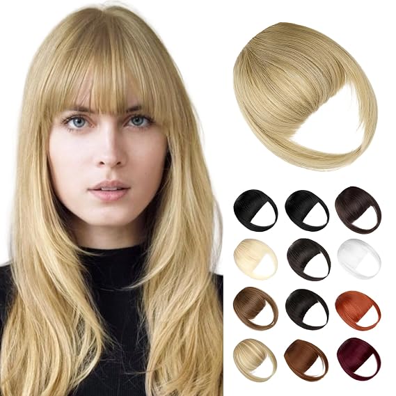 Bangs Hair Clip in Bangs, Fake Bangs Natrual Clip on Bangs,Faux Blonde Bangs Easy Clip in Hair Extenisons,French Bangs Fringe with Temples Hairpieces Curved Bangs for Daily Wear