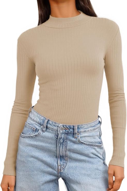 Jar of Love Women's U Neck Long Sleeve Shirts Slim Fit Cotton Knit Basic Layer Fitted Casual Seamless Tops Fall Clothes