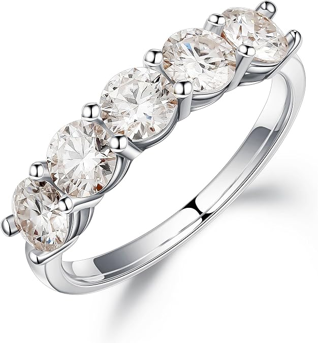 SMILEST 5 Stone Moissanite Rings for Women, 2ct Brilliant Round Moissanite