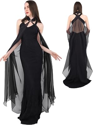 DAZCOS Chiffon Shawls Cape for Women Tulle Cloak for Evening Dresses Wedding Collared Halter Capelet for Christmas