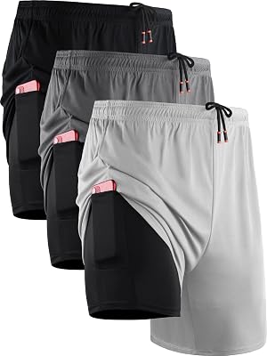 NELEUS Mens 2 in 1 Running Shorts with Liner,Dry Fit Workout Shorts with Pockets
