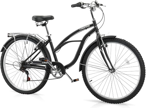 CamPingSurvivals Women Bike, 26 Inch Beach Cruiser Bike, 7 Speed Commuter Bicycle with Ergonomic Upright Frame, Full Front & Rear Fenders (Green/Black/Red)