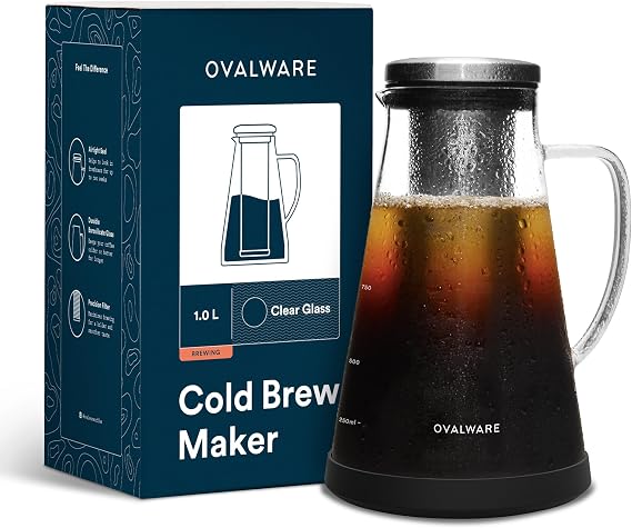 OVALWARE Airtight Cold Brew Coffee Maker with Tea Infuser & Spout 1.0L/34oz