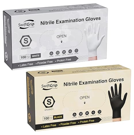 SwiftGrip Disposable Nitrile Exam Gloves, Small, Nitrile Gloves Disposable Latex Free for Medical, Cooking & Esthetician, Food-Safe Rubber Gloves, Powder Free, Non-Sterile, 100-ct Box