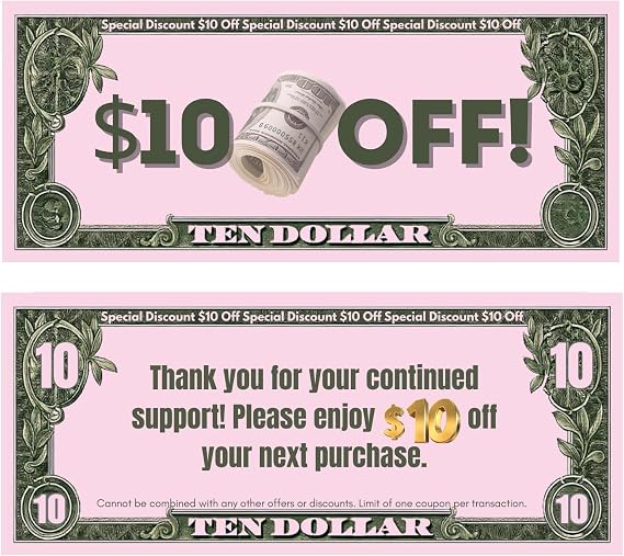 100pcs $10 Gift Voucher, Cash Coupon Loyalty Reward Cards for Small Business, Client Appreciation Thank You Coupons, Money-Style Discount Certificates