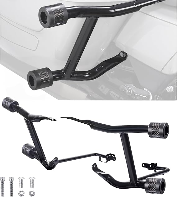 Advanblack Saddle Bag Guards ProTek Rear Performance Crash Bar Saddlebags Guards For Harley Touring Street Glide Road Glide Road King Electra/Ultra (2014-2026) (Sliders in Black CNC w/Carbon Inlay)