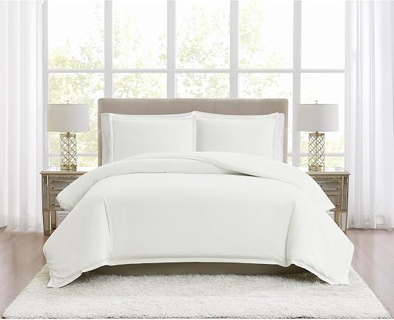 Borghese Roma 400TC Percale Cotton White King 3 Piece Duvet Set, Solid Themed, for Men and Women, Oeko-TEX Certified Confidence