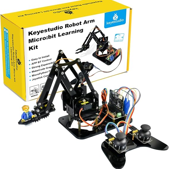 KEYESTUDIO BBC Micro:bit 4 DOF Robot Arm Kit with Microbit V2 (inculude) STEM Education Kit with MakeCode/Python Coding for Programming Learning of 14+ Teenagers