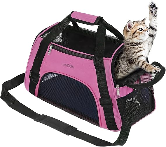 JMOON Cat Carrier Soft-Sided Airline Approved Pet Carrier Bag,Pet Travel Carrier for Cats,Dogs Puppy Comfort Portable Foldable Pet Bag (Medium, Pink)