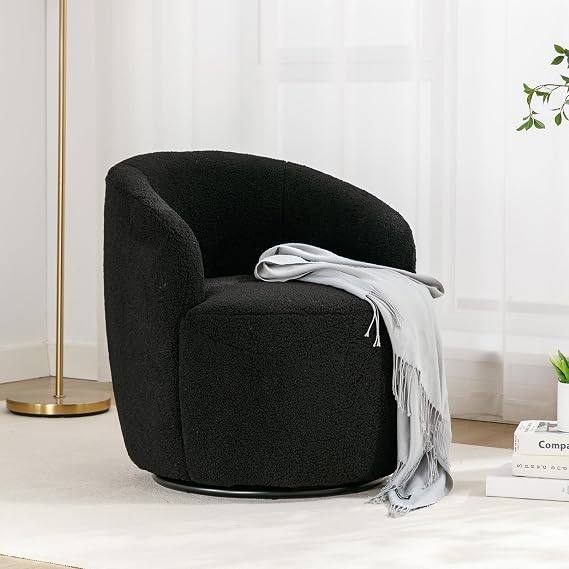 FOXHUNTER 360 Swivel Barrel Chair, Boucle Chairs, Teddy Black