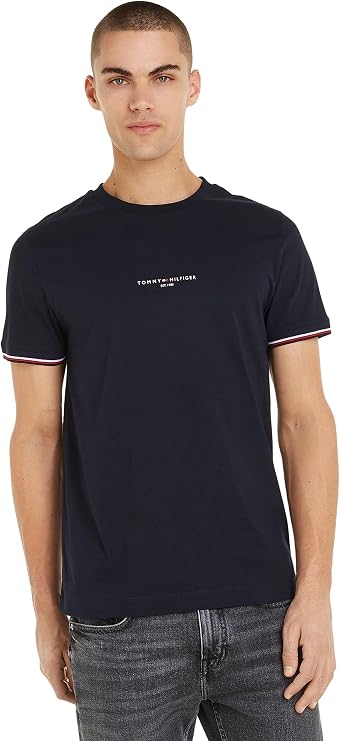 Tommy Hilfiger Men's T-Shirt Short Sleeve Logo Tipped Crew Neck