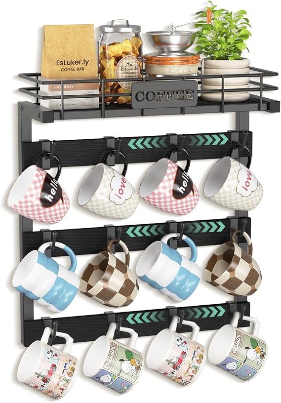 EsLuker.ly Coffee Mug Holder Cup Hanger Wall Mounted Display Rack