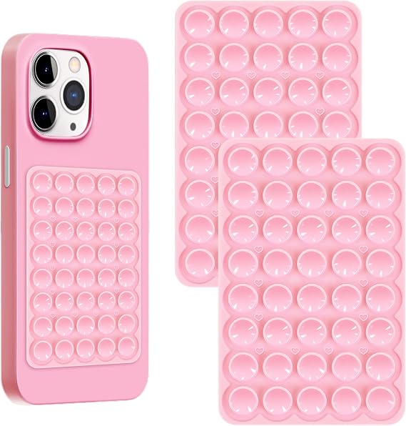 Silicone Sticky Phone Grip, Adhesive Suction Cup Phone Case Mount, Phone Grip with Strong Suction for Cellphone, Non Slip Hands-Free Phone Accessories Holder for Selfies and Videos (2pcs-Light Pink)