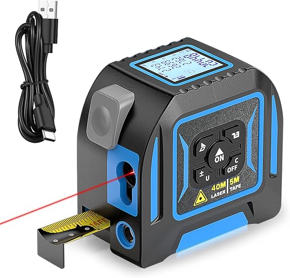 2-in-1 Laser Tape Measure, 130 Ft Laser Distance Meter and 16 Ft Self-Locking Measuring Tape, USB-C Rechargeable Digital Measuring Tape