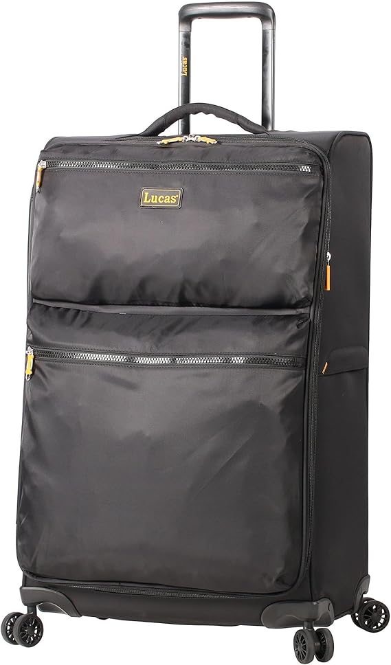 LUCAS Designer Luggage Collection - Expandable 24 Inch Softside Bag - Durable Mid-sized Ultra Lightweight Checked Suitcase with 8-Rolling Spinner Wheels (Black)