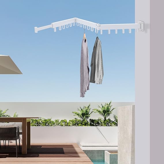 Laundry Clothes Drying Rack Wall Mount, Retail Display Hanging Clothing Rack Foldable Retractable, Multi-Purpose Garment Rack Clothes Storage Hanger for Laundry, Balconies, Bedrooms & Closets