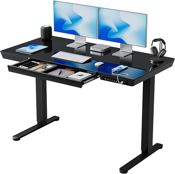 BANTI 48 Inch One-Piece Standing Desk with Glass Top, Black