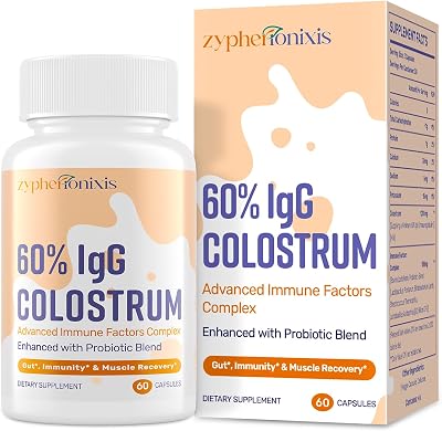 Bovine Colostrum Supplement Capsules 1300mg Ultra-High 60% IgG  Lactoferrin & Probiotics Gut, Joint & Immune Wellness Swiss Grass-Fed Colostrum 60 Capsules