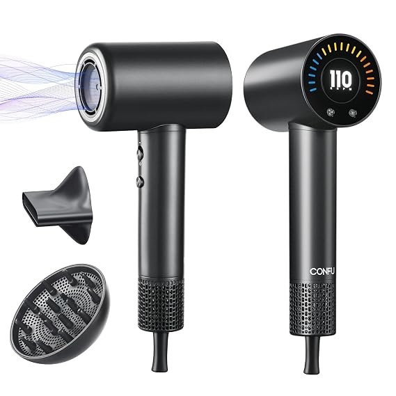 CONFU Hair Dryer, 110000 RPM Fast Drying Blow Dryer with Magnetic Diffuser and Concentrator, Professional Lightweight Ionic Hair Dryer for Women and Men Grey