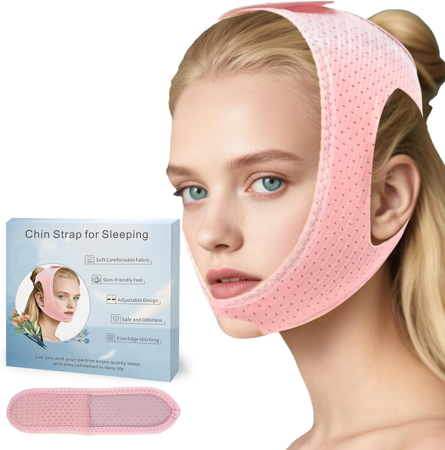 Chin Strap for Sleeping, Chin Strap for Cpap Users to Keep Mouth Closed, Jaw Strap for Sleep Apnea, Anti Snore Chin Strap with Adjustable & Breathable Fabric, (Black/M)